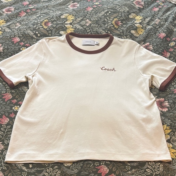 Coach Tops - Coach Cream T-Shirt with Brown Trim